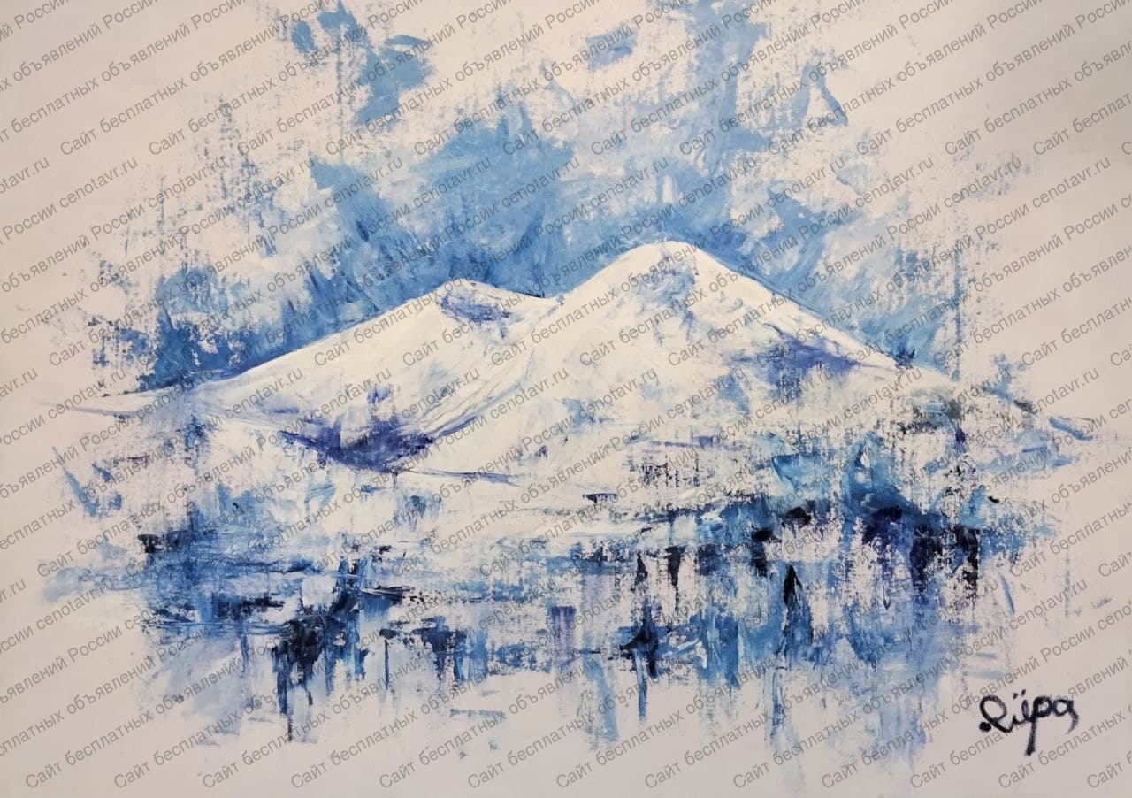 Зимний Эльбрус нарисованный на стене